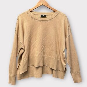 DKNY Tan Knit Pullover Neutral Earthy Plain Office Travel Modest‎ Elegant Sz XS